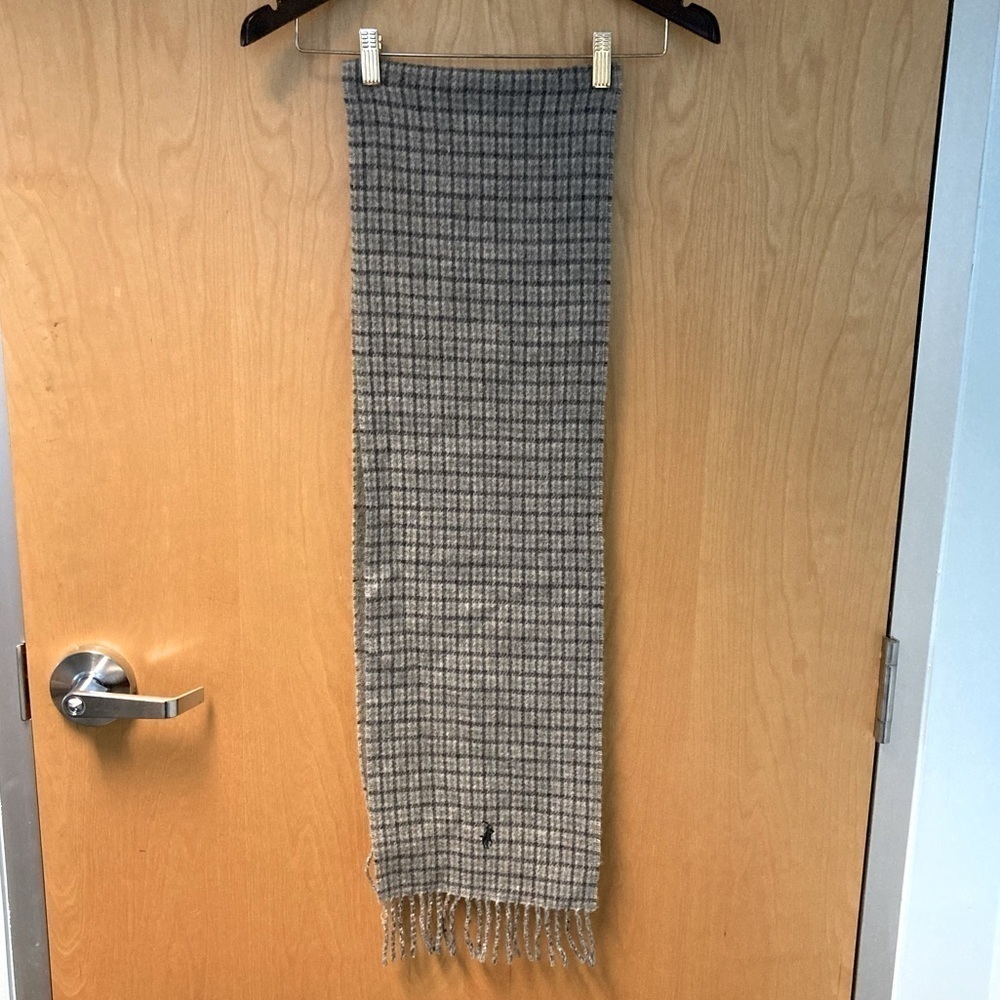 POLO Ralph Lauren Wool  Blend Checkered Scarf with Fringe